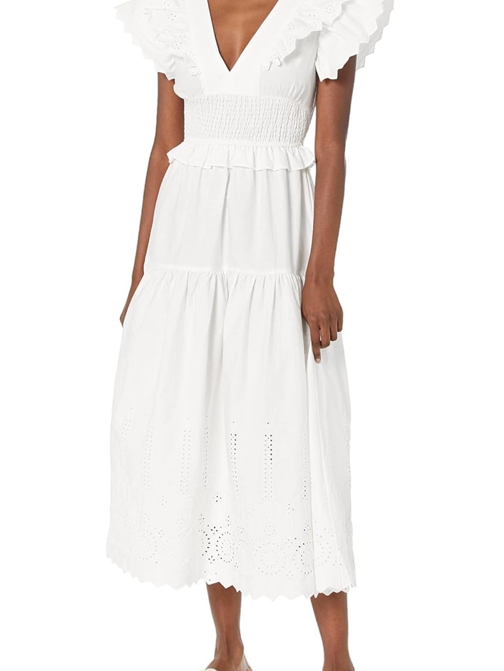 Moon River White Tie-Back Shirred Smocked Dress